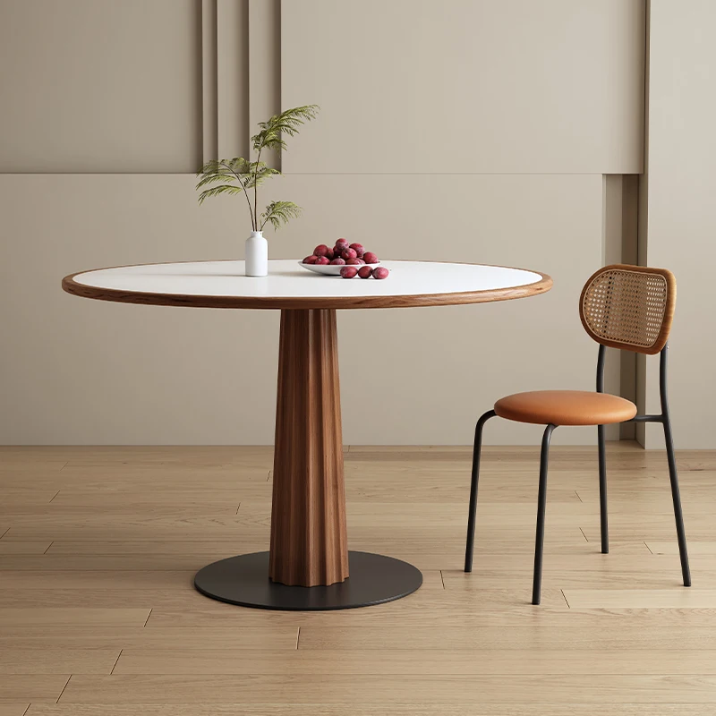 

Solid wood retro round dining table simple pure white small apartment Delifeng rock slab round table household dining table