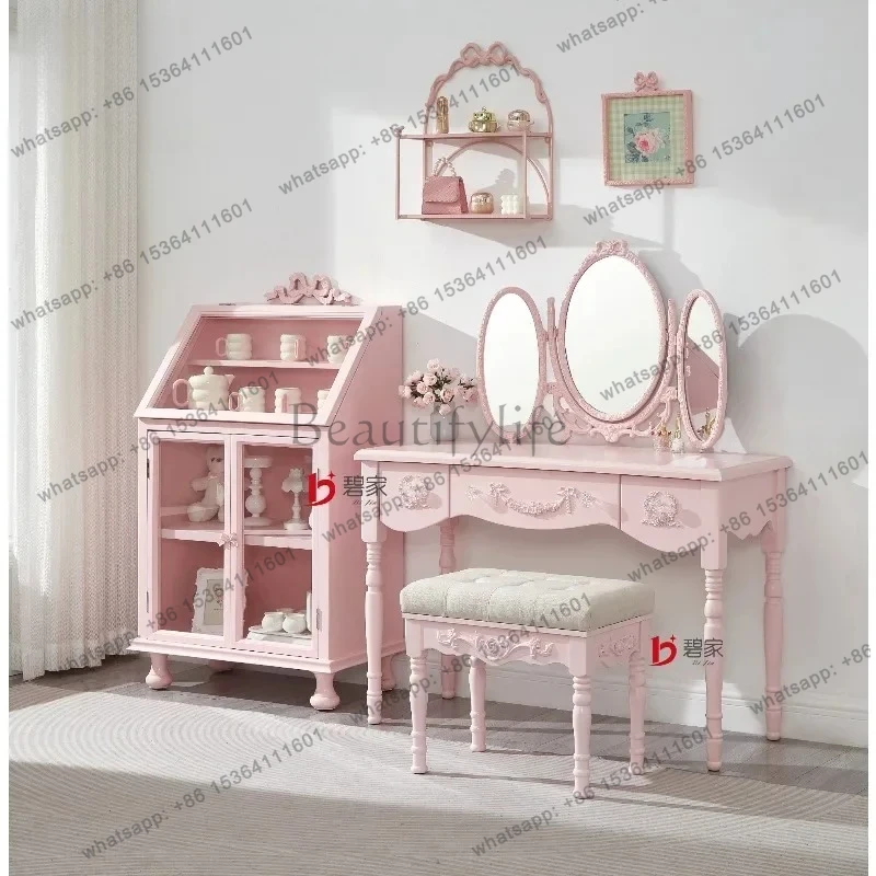 

French carved double door solid wood dining side cabinet household living room display dopamine display chest cabinet