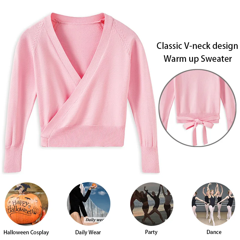Girl's Basic Long sleeve Cardigan Sweater Top Ballet Dance Leotard for girl and Adult Dance Gymnastics with Classic V-neck