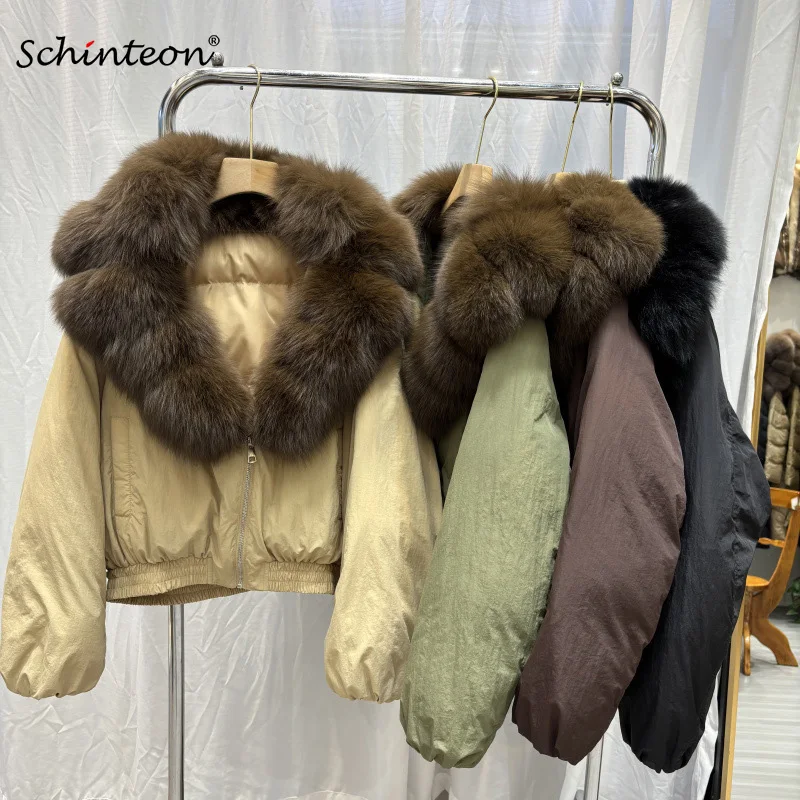 Schinteon Women Real Big Fox Fur Collar White Duck Down Jacket Autumn Winter Warm Thick OutwearParka Puffer Coat 2026 New