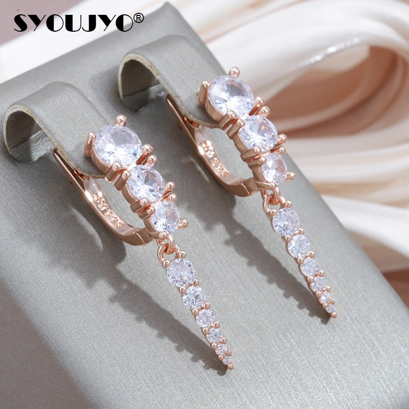 SYOUJYO-pendientes largos de circón Natural para mujer, aretes de lujo, Color oro rosa 585, gota de agua, joyería de cristal para boda, novia, 2022