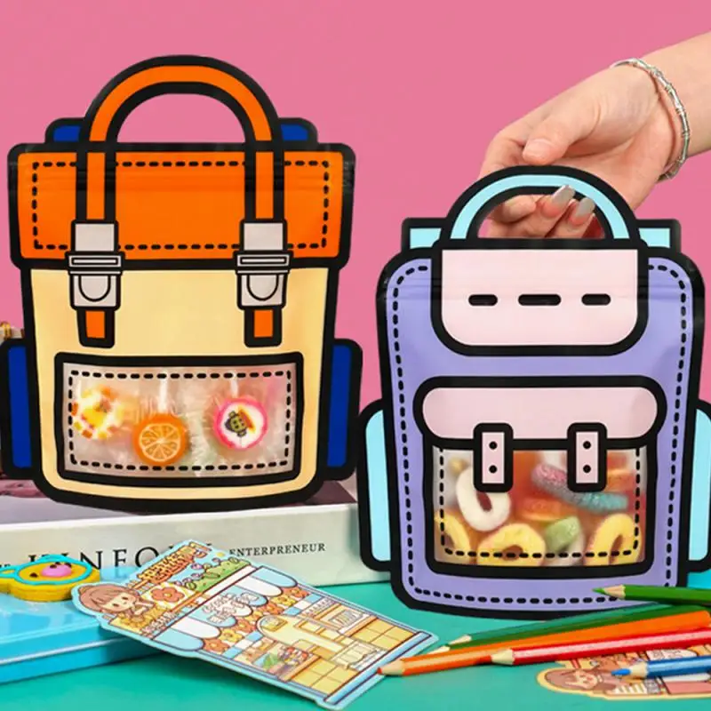 12/10/5/4/2/1pcs Creative Gift Packaging Bag Cartoon School Bag Shape Candy Snack Self-lock Bag Kid Birthday Party Decors Gift