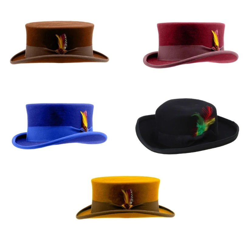 

Classical Fedoras Hat Wool Short Brimmed Old-fashioned Top Hat for Trilby Hat for Dinner Outdoor Casual Wear 449B