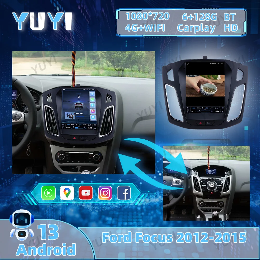 12.1 Inch Android 13 Car Radio For Ford Focus 2012 2013-2015 Auto GPS Navigation DVD Multimedia Player Carplay HD Mainframe IPS