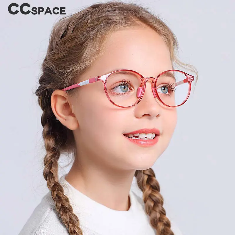 54672 Round Blue Light Glasses for Children Flexible Silicone Optics Kids Eyeglasses Frame Computer Gaming Eyeweargirl