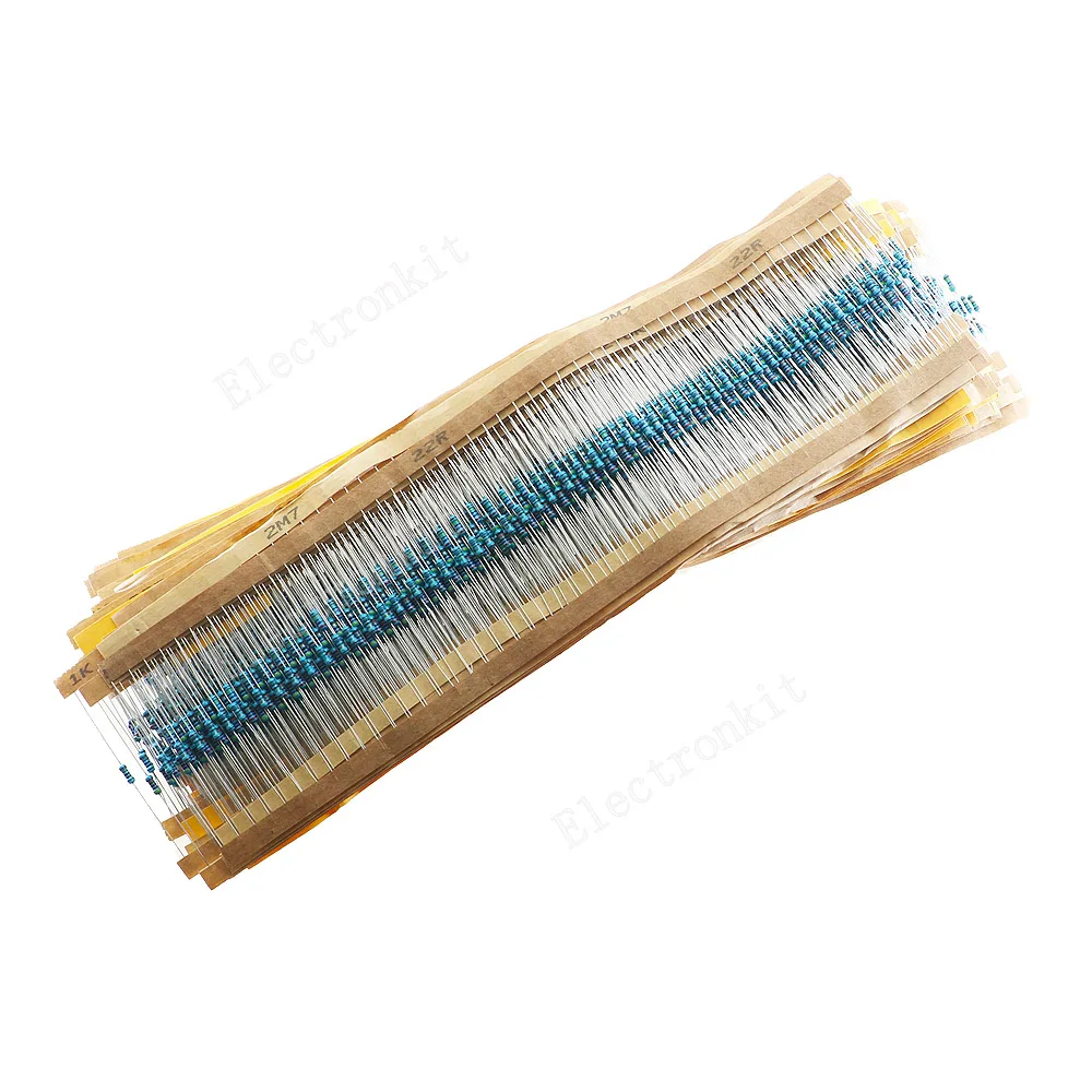 2500Pcs 50Value 1% 1/4W 0.25W Metal Film Resistor Assorment Kit 1Ω ~ 10MΩ Range Resistor Pack