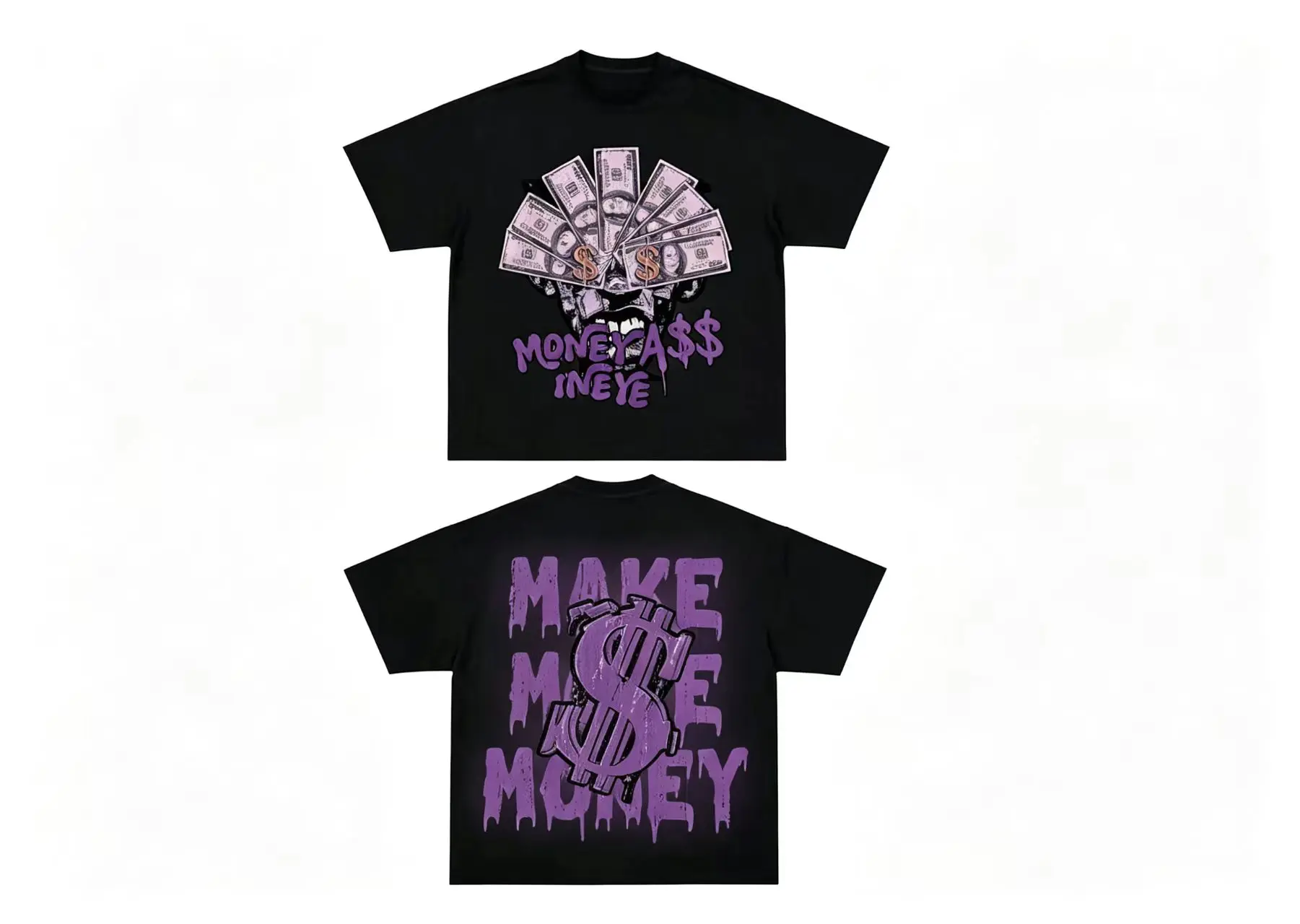 Y2K Hip Hop Money Graphic Unisex Oversized Cotton T-shirt, Double Sided Print Casual Streetwear Short Sleeve Summer Tee