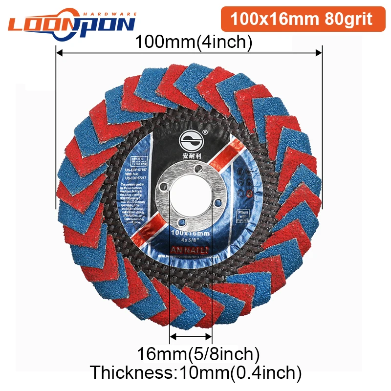 Loonpon 앵글 연마기 금속 연마 녹 제거용 연마 플랩 디스크, 샌딩 플랩 휠 그라인딩 디스크, 100mm, 115mm, 125mm