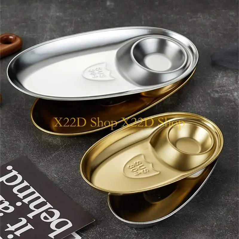 X22D Large Nonrust Steel Oval Snacks Platters For Parties With Removable Dip Compartment