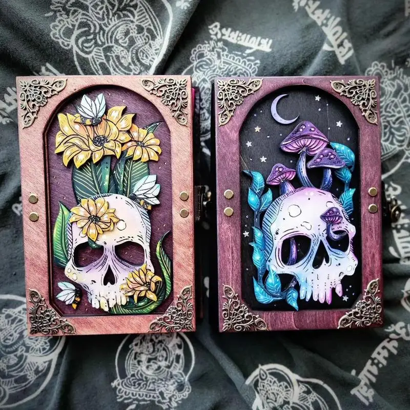 Skeleton And Nature HiddenKey Box Diary Storage Wooden Souvenir Memory Box Gothic Themed Wooden Storage Box Halloween Gifts