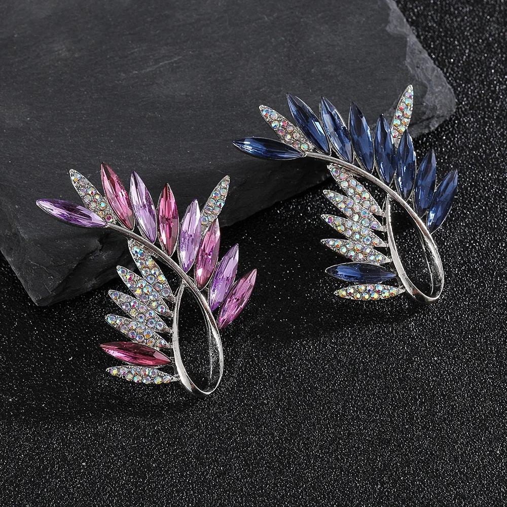 Elegant Blue Crystal Wheat Ear Brooches for Women Rhinestone Plant Lapel Pin Corsage Badges Office Party Accessories