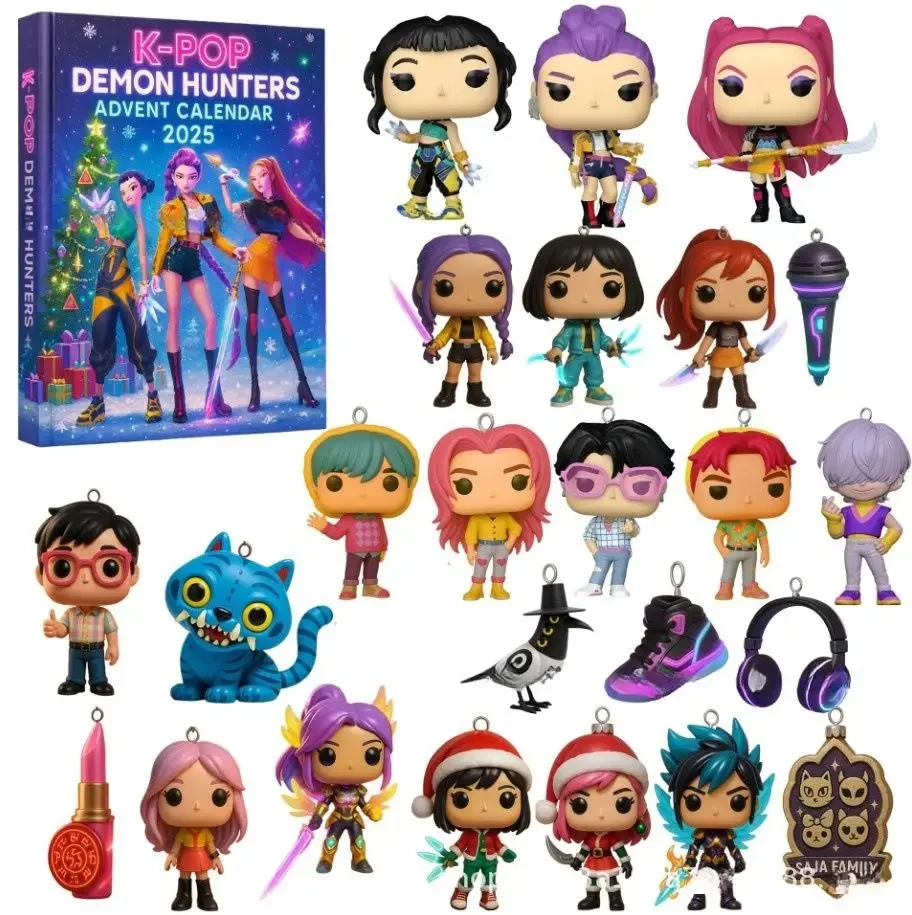 Kpop Demon Hunters Calendario de Adviento de Navidad Huntrix Rumi Mira Zoey SAJA Boys Derpy Tiger Blind Box Juguetes Decoración de Año Nuevo Regalos/
