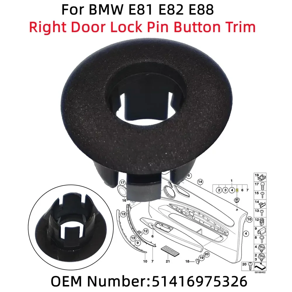 

OEM Number:51416975326 Right Car Door Lock Pin Button Trim For BMW E81 E82 E88 ABS White Wear-resistant, And Non-deformation.