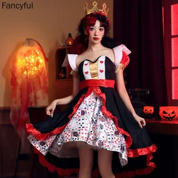 Costumi di Halloween Red Queen Poker abiti stampati per le donne Alice nel paese delle meraviglie Peach Heart Queen Character Costume Sexy Dress