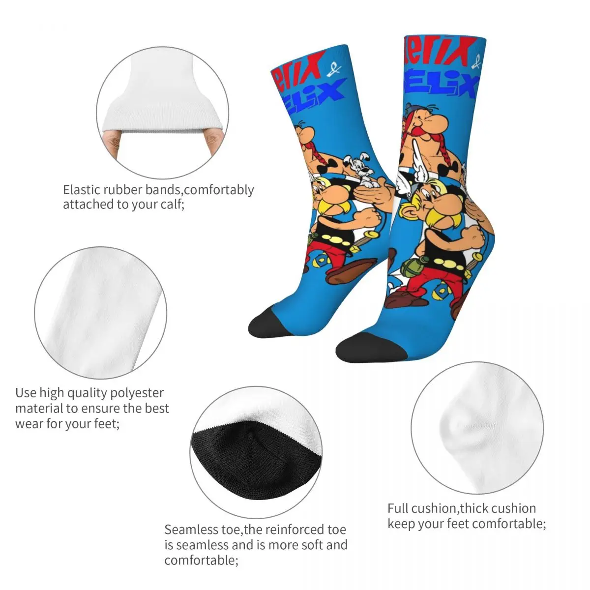 Harajuku Men Socks Asterix-and-Obelix Humor Cartoon Merch Super Soft Funny Graphic Socks Spring Autumn Winter