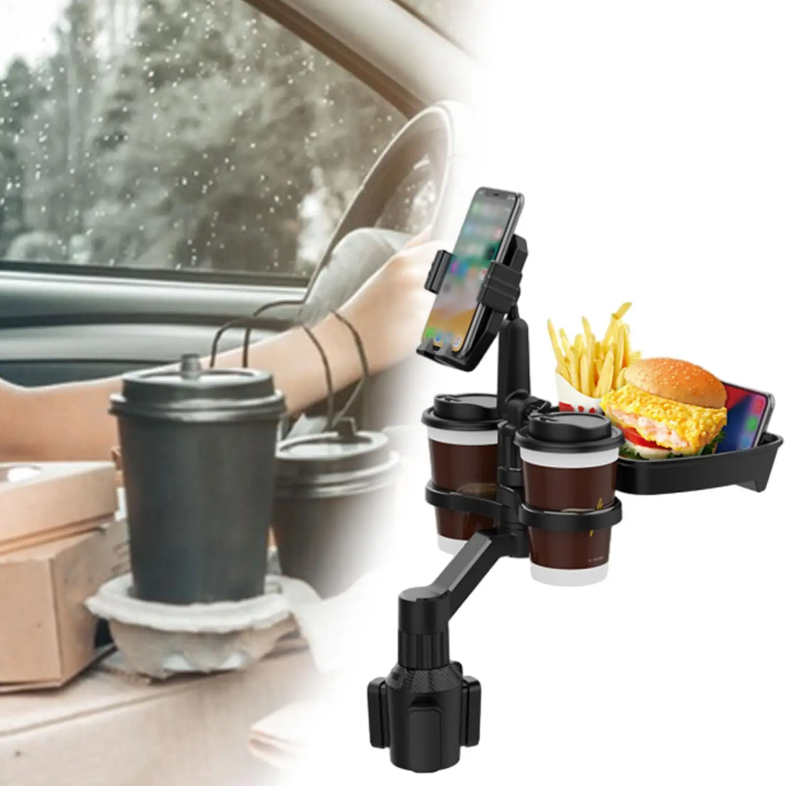 Generic Car Cup Holder Expander Food Table Tray Storage Tray Adjustable Cup Holder Extender Adapter for Food Snacks