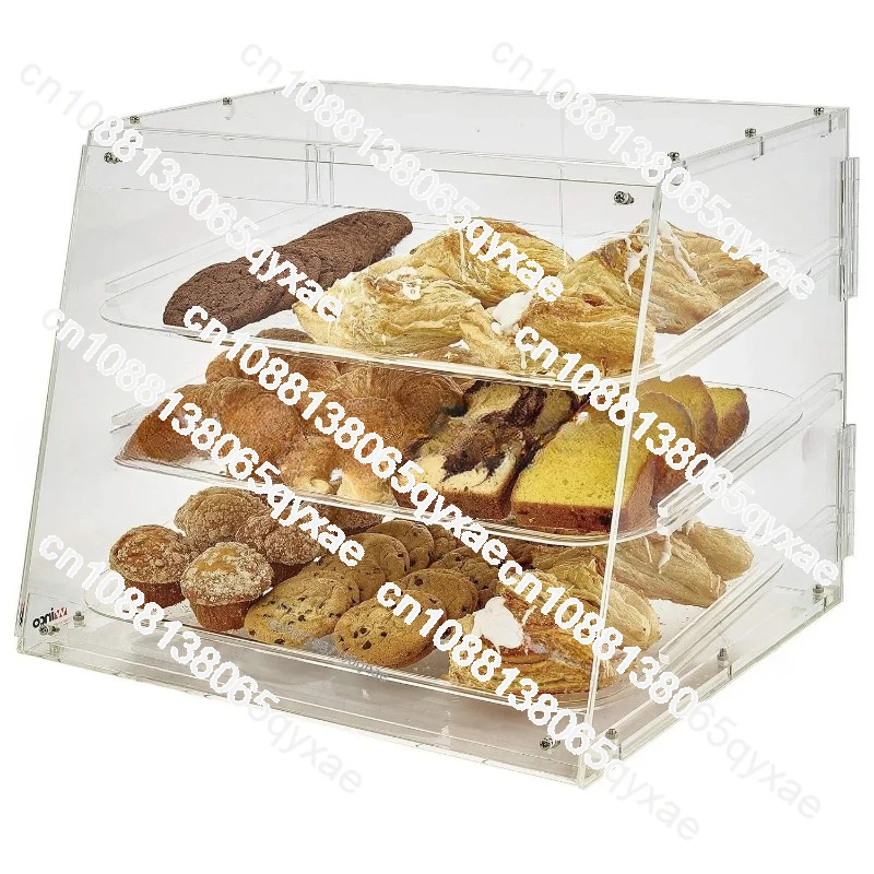 Acrylic pastry display rack, multi-layer bread display cabinet with door, donut biscuit cake display cabinet