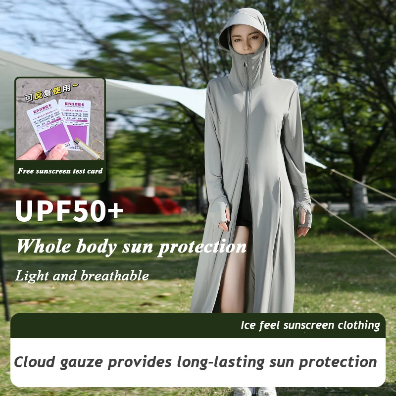 

Long Sunscreen Clothing Women's Anti-ultraviolet Original Yarn Ice Silk Cool Feeling Loose Full-body Sunscreen Clothing UPF50+