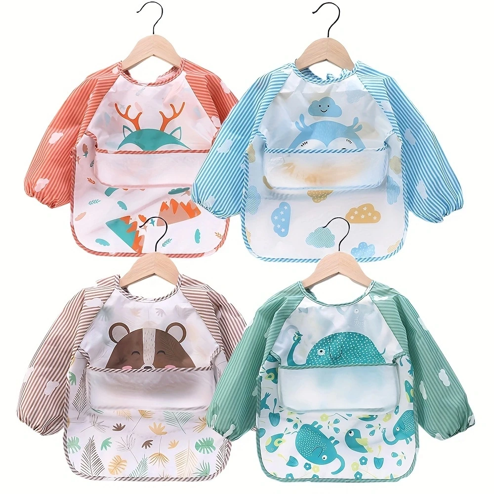 Cartoon Cute Baby Bibs Long Sleeve Art Apron Animal Smock Baby Bib Burp Clothes Soft Feeding Eat Toddler Waterproof Smocks