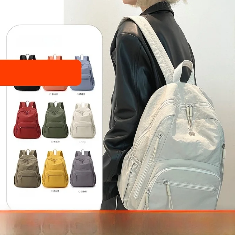 New Double Shoulder Bag Backpack Nylon Cloth Multi Pocket Student Sports Casual Women's Large Capacity Commuting Forest System