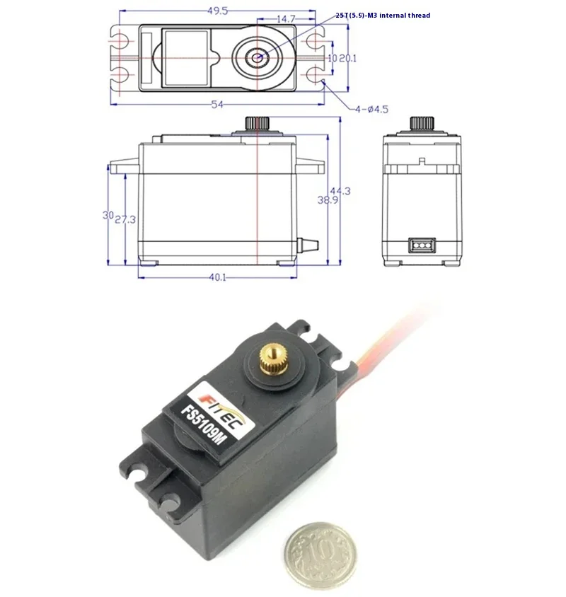 Feetech FS5109M 180° Control Metal Gear Standard Size Servo RC DIY Education Smart Car 10Kg.cm Servo Drive Motor Plastic Parts