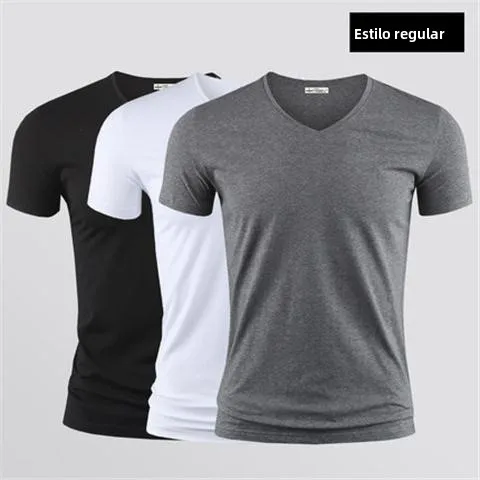 Camiseta Masculina Slim Fit de Manga Curta com Gola Redonda em Modal e Seda Gelada, Estilo Social de Verão, Camisa Base Justa...