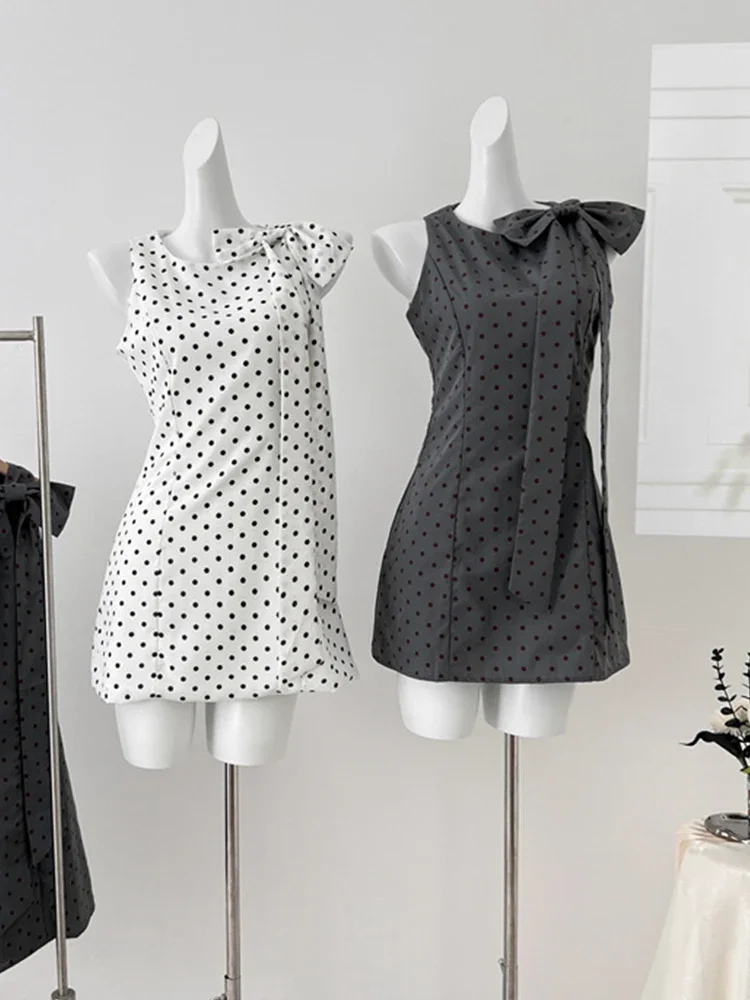 Summer French Fashion Polka Dot Old Money Mini Sleeveless Vintage O-Neck Dress Women Evening Frocks One-Piece Party Graduation