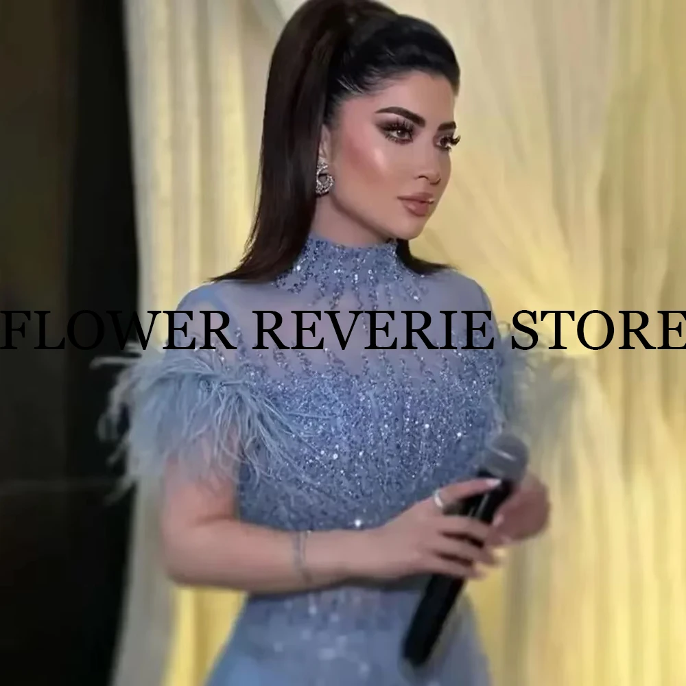 Выпускные платья по индивидуальному заказу Изысканные классические платья из органзы с перьями и бисером, драпированные трапециевидные длинные платья с высоким воротником, мода высокого качества