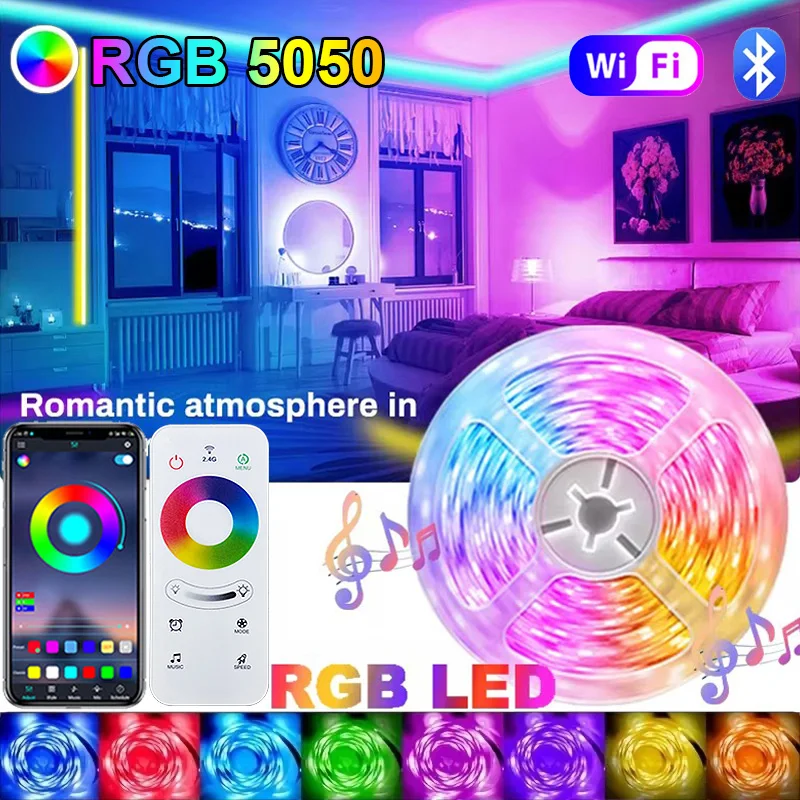 RGB LED Strip Lights 1-30M USB 5050 IR Remote Control Color Changing Flexible Lamp Tape For TV Backlight Home Party Decoration