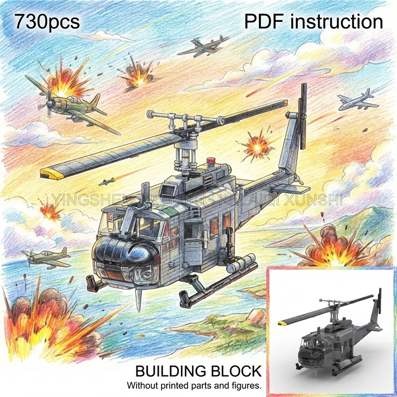 

Тактический вертолет-амфибия MOC серого цвета с боковыми ракетными подставками, военная модель из строительных блоков