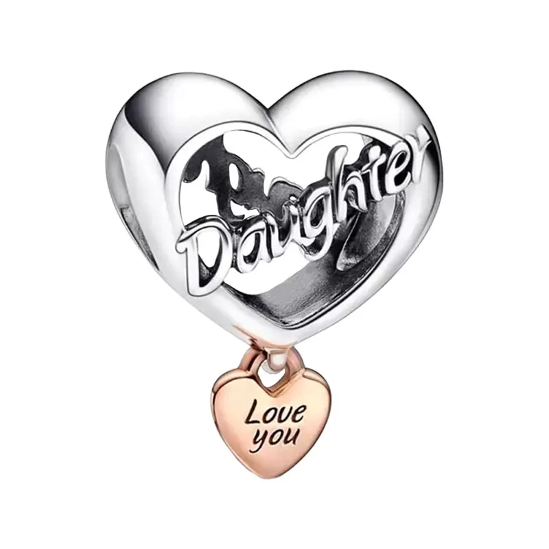 

925 Sterling Silver Openwork Daughter Hearts Charms For Women Rose Gold Love You Pendants Jewelry Making DIY Original Bracelets