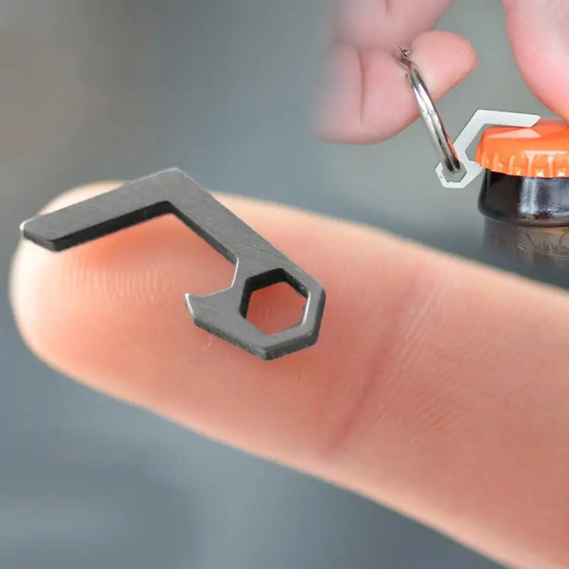 Titanium Alloy Creative Mini Beer Bottle Opener Keychain with Key Rings Pocket Key Ring Tool for Outdoor Camping, Hiking