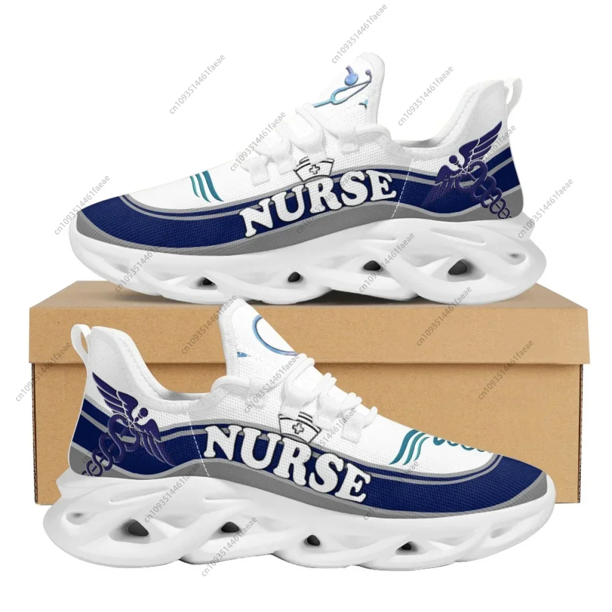 Custom EMT Nurse Pattern Platform Sneakers Light Mesh Shoes Women Lace-Up Shoes Spring Travel Mesh Kint Shoes Daily Flats