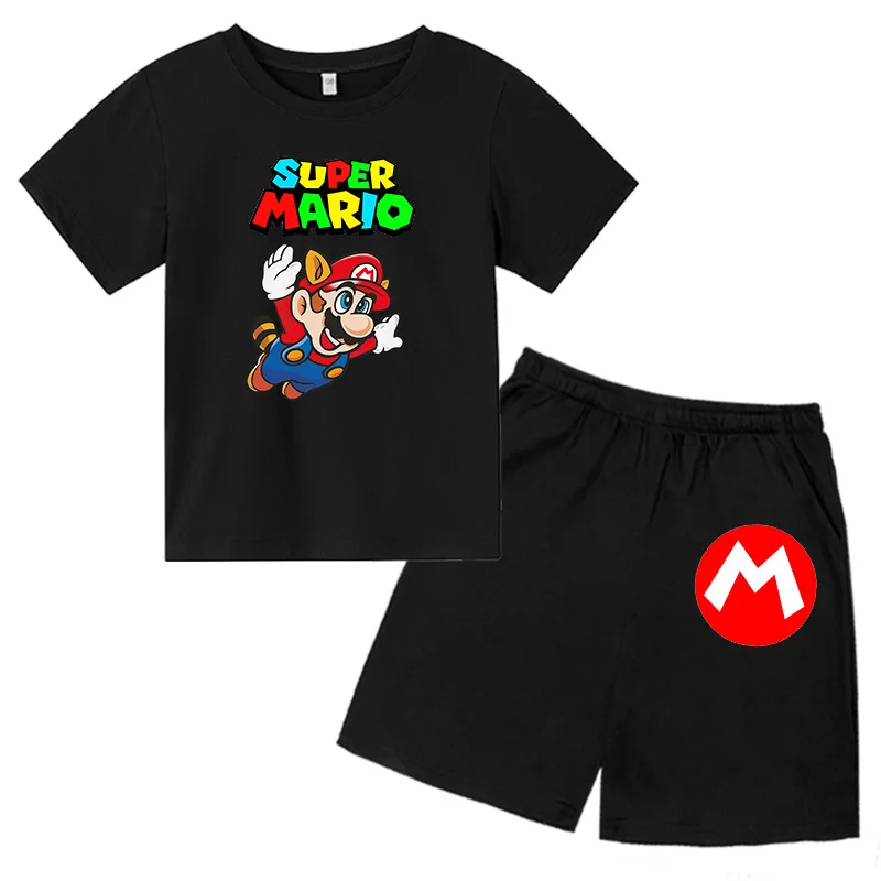 2023 Mario Children's Tee T Shirt Tracksuit Two Piece Set for Child Boy's Girl's Clothes High Quality T-Shirt and Short