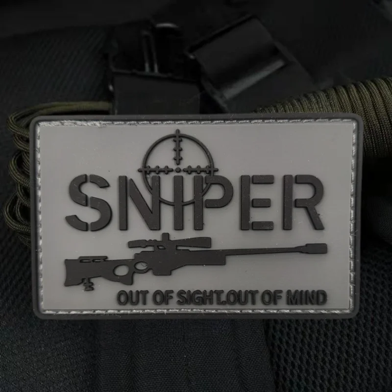 

HOOK-3D PVC Rubber Sniper Out of Sight Out of Mind Patch Hook&Loop Tactical Morale Badge Backpack Sticker Patches for Clothing