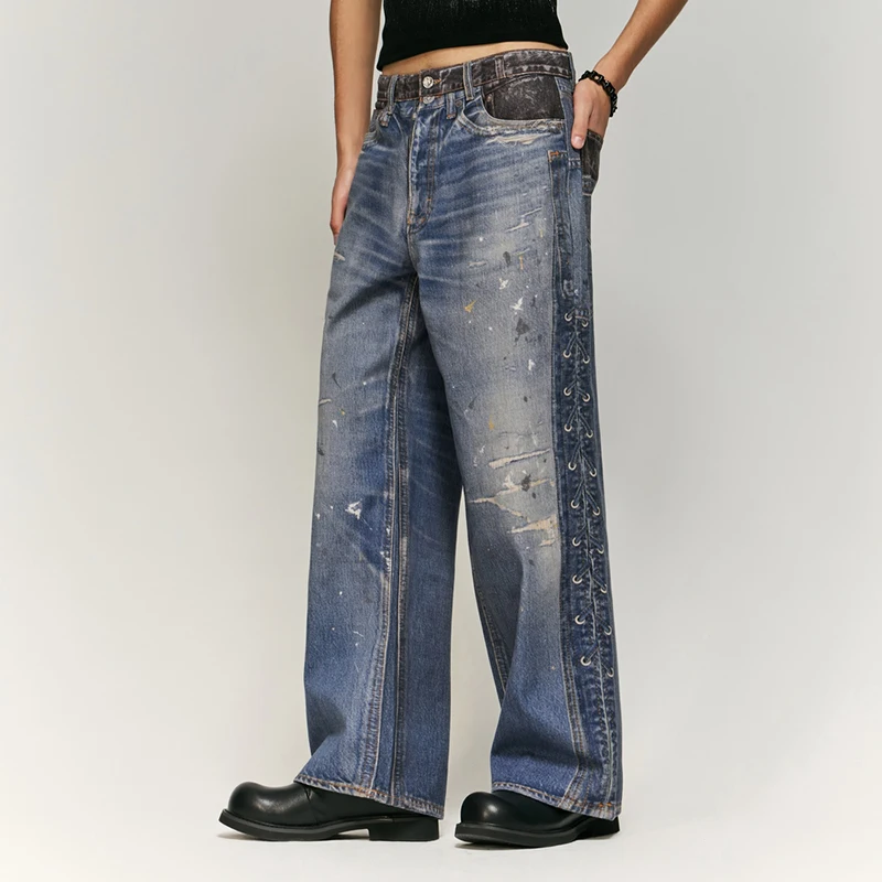 

Retro Washed and Worn Loose Jeans Men and Women Same Fashion 2024 Autumn Winter Street High-End Design Straight-Leg Trousers