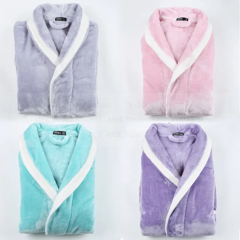 Couple Flannel Kimono Gown Intimate Lingerie Women Men Warm Sleepwear Shower Bathrobe Gown Big Size Loungewear Robes Homewear