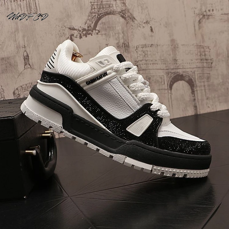 Chunky Sneakers Men Designer Punk Bling Board Shoes Fashion Casual Microfiber Leather Height Increased Flat Platform Sport Shoes