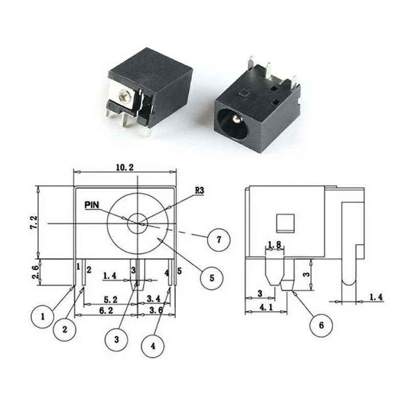 3-pin DC044 5.5*2.1mm DC Power Connector DC Power Jack Plug Interface PCB Panel Mount 10pcs