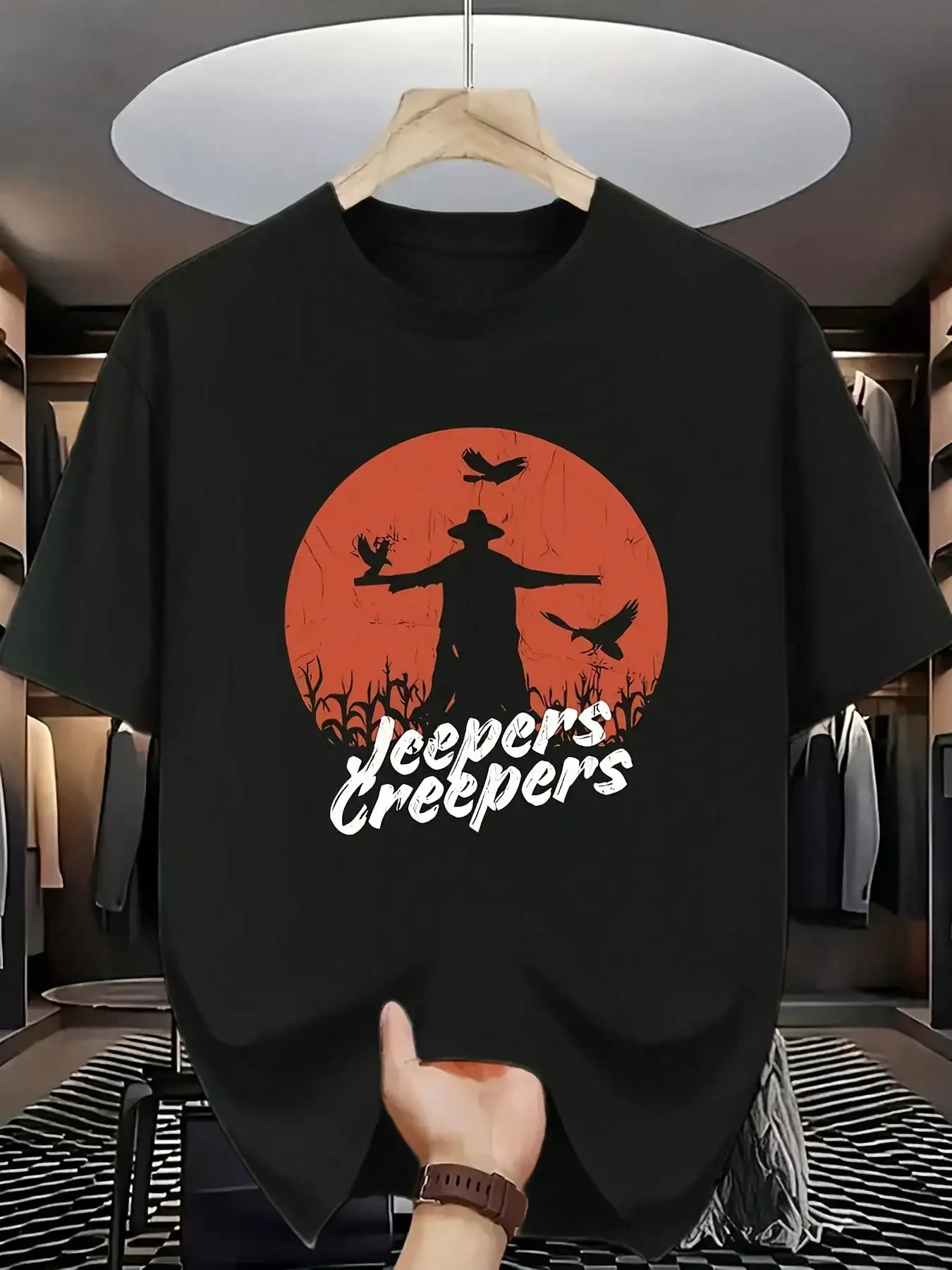 

Футболка с рисунком Jeepers Creepers, черная повседневная футболка с короткими рукавами и потертым дизайном, идеально подходящая для любителей фильмов ужасов на Хэллоуин