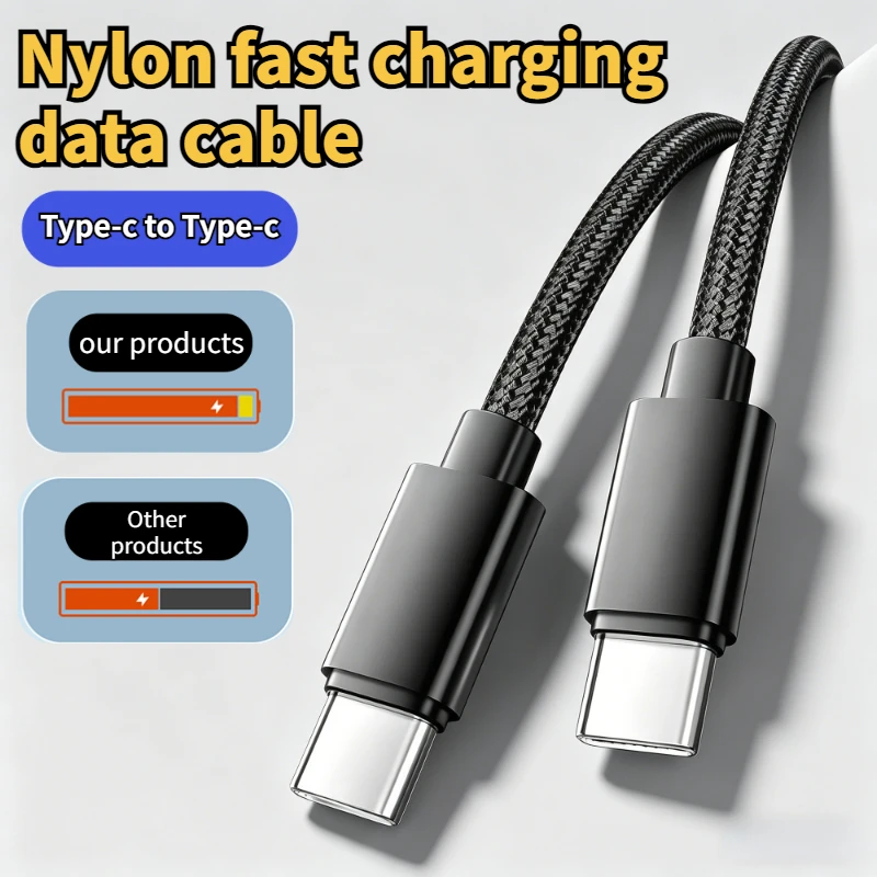 60W 5A USB-C-auf-USB-C-Ladekabel, schnelles Ladekabel, USB Typ-C-auf-Typ-C, Nylon-geflochtenes Kabel, schnelles Ladekabel, Adapterkabel, 1m 3m