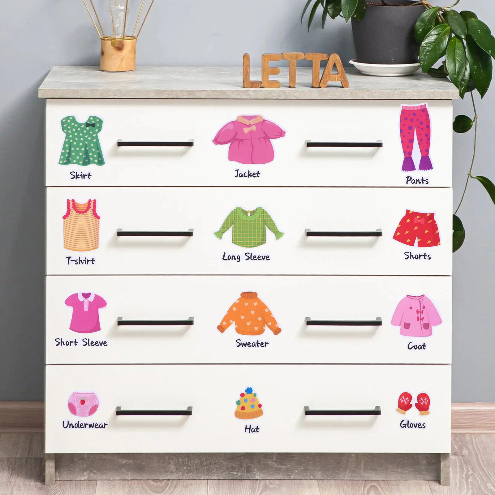 

1 Sheet Clothing Labels Dresser Clothing Decals Room Nursery Decor Clothes Classification Label Removable Organization