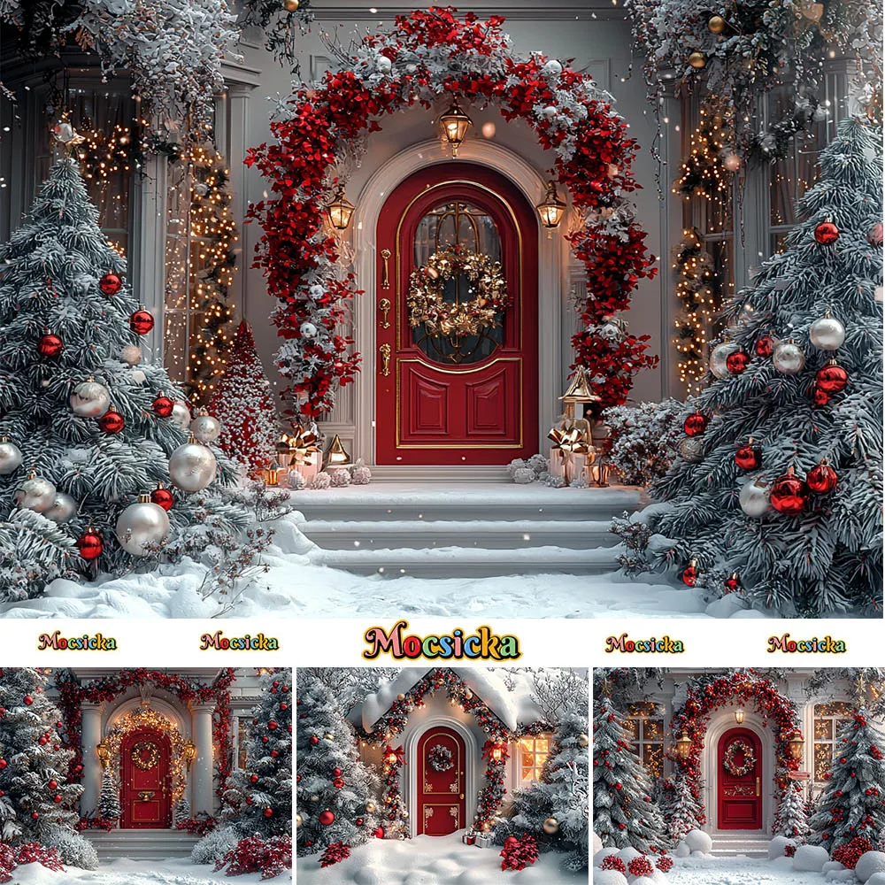 

Mocsicka Photography Background Red House Christmas Tree Holiday Decoration Kids Photo Portrait Backdrops Studio Props Banner