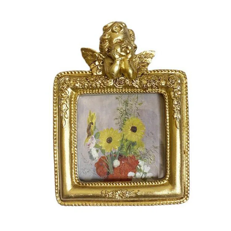 European Style Gold Color Resin Photo Frame Relief Angle Picture Frame Wall Hanging Desktop Display Two Kinds Function