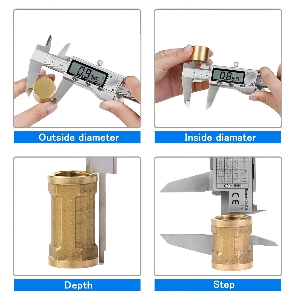 Digital Caliper Stainless Steel Vernier Caliper Digital Micrometer With Large LCD Screen, Easy Switch From Inch Metric Fraction