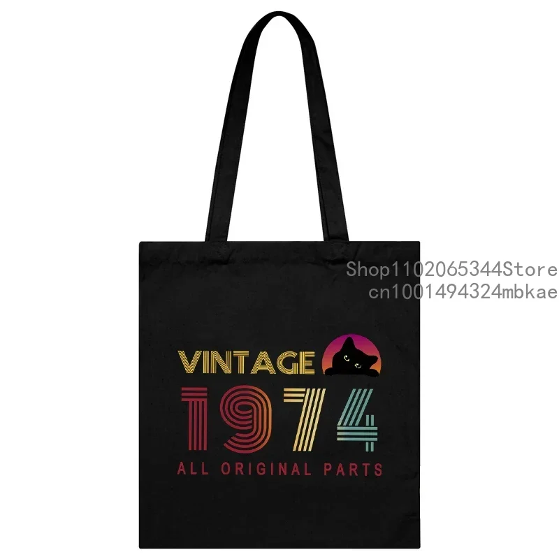 Street Style 1970-1979 Tote Bag Vintage Birthday Year Shopper Handbag Fashion Canvas for Women Men Graphic 1974 Shoulder Bag