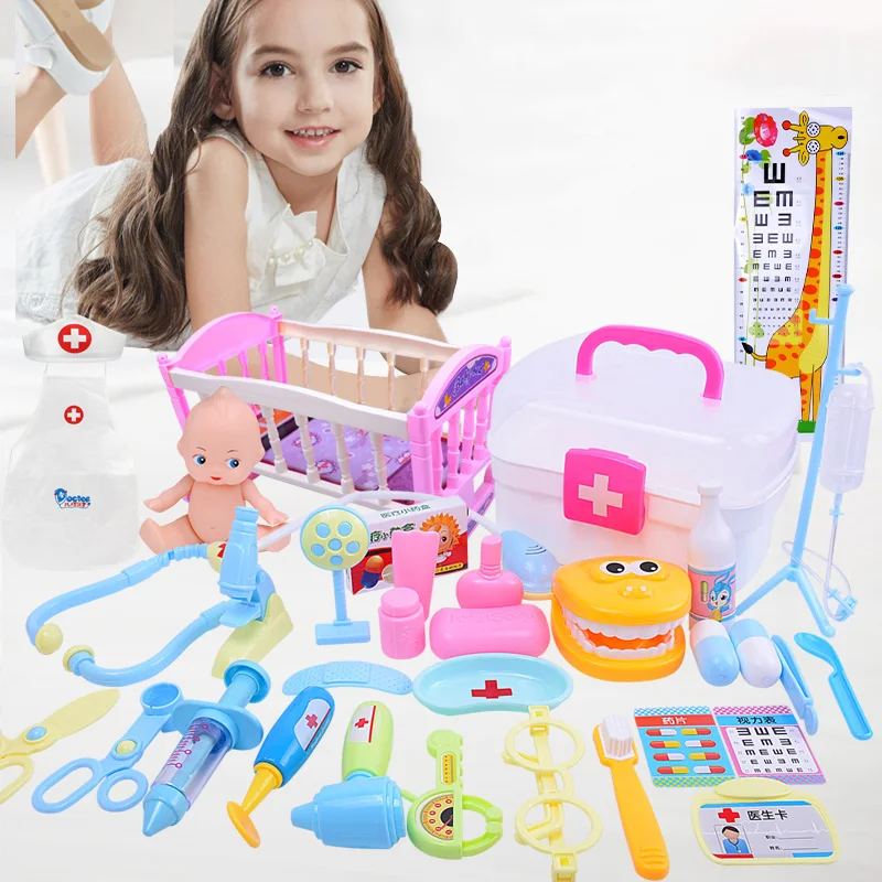 Children Pretend Play House Toy Set Pretend Doctor Simulation Clinic Appliances Storage Box Design Kids Educational Toys Gift