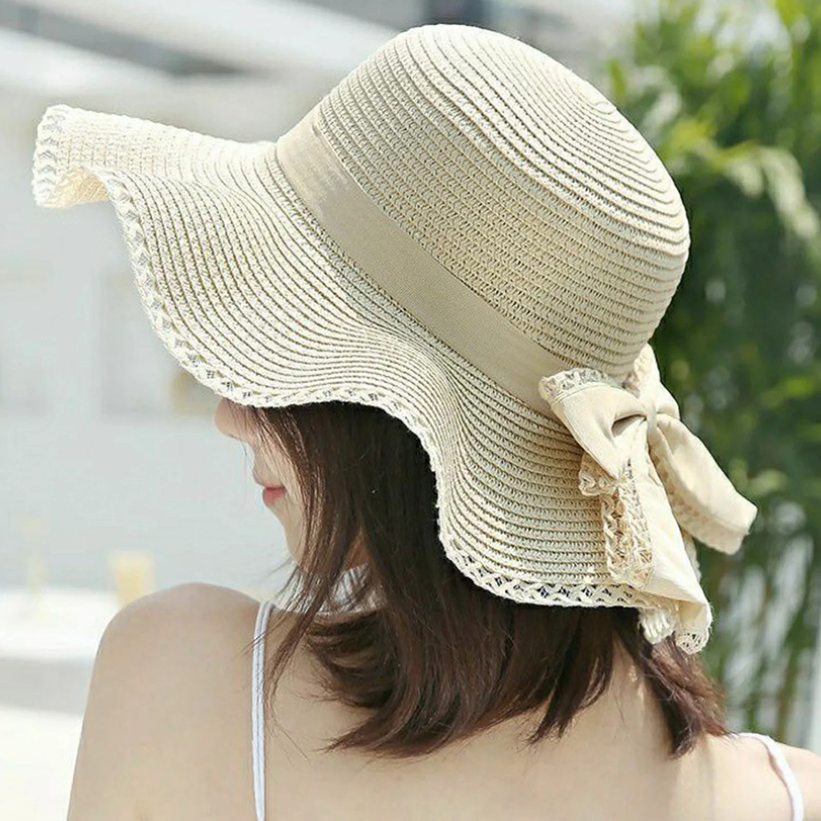 Women's Summer Fashion Sun Hat Large Brim & Bowknot Design Summer Sun Hats for Travel Holiday Beach Travelling