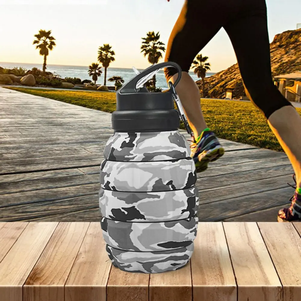 Silicone Retractable Grenade Water Bottle 580ML Foldable Sports Water Bottle Camouflage High Temperature Resistant Drinking Cup