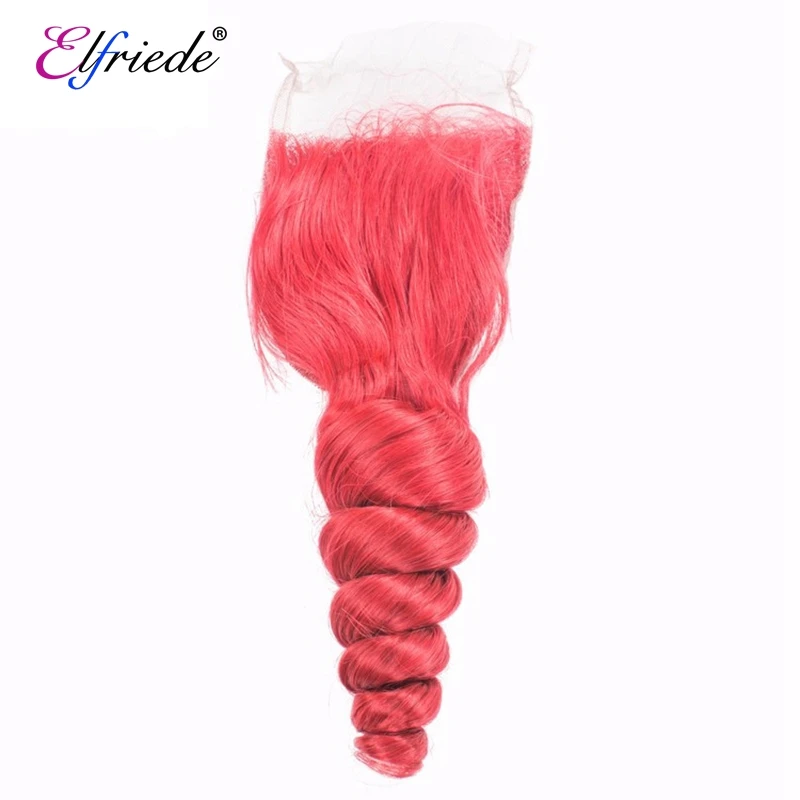 Elfriede #Red Loose Wave Hair Bundles with Closure Brazilian Remy Human Hair Weaves 3 Bundles with 4X4 Transparent Lace Closure